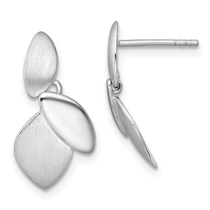 Sterling Silver Rhodium Plated Brushed and Polished Fancy Dangle Earrings