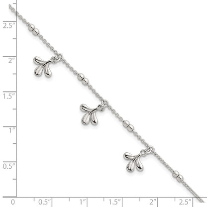 Sterling Silver Polished and Beaded 3 Leaf w/1in Ext Bracelet