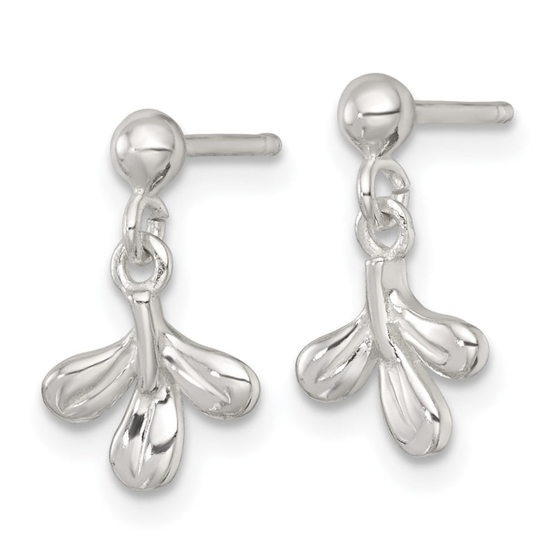 Sterling Silver Polished 3 Leaf Post Dangle Earrings