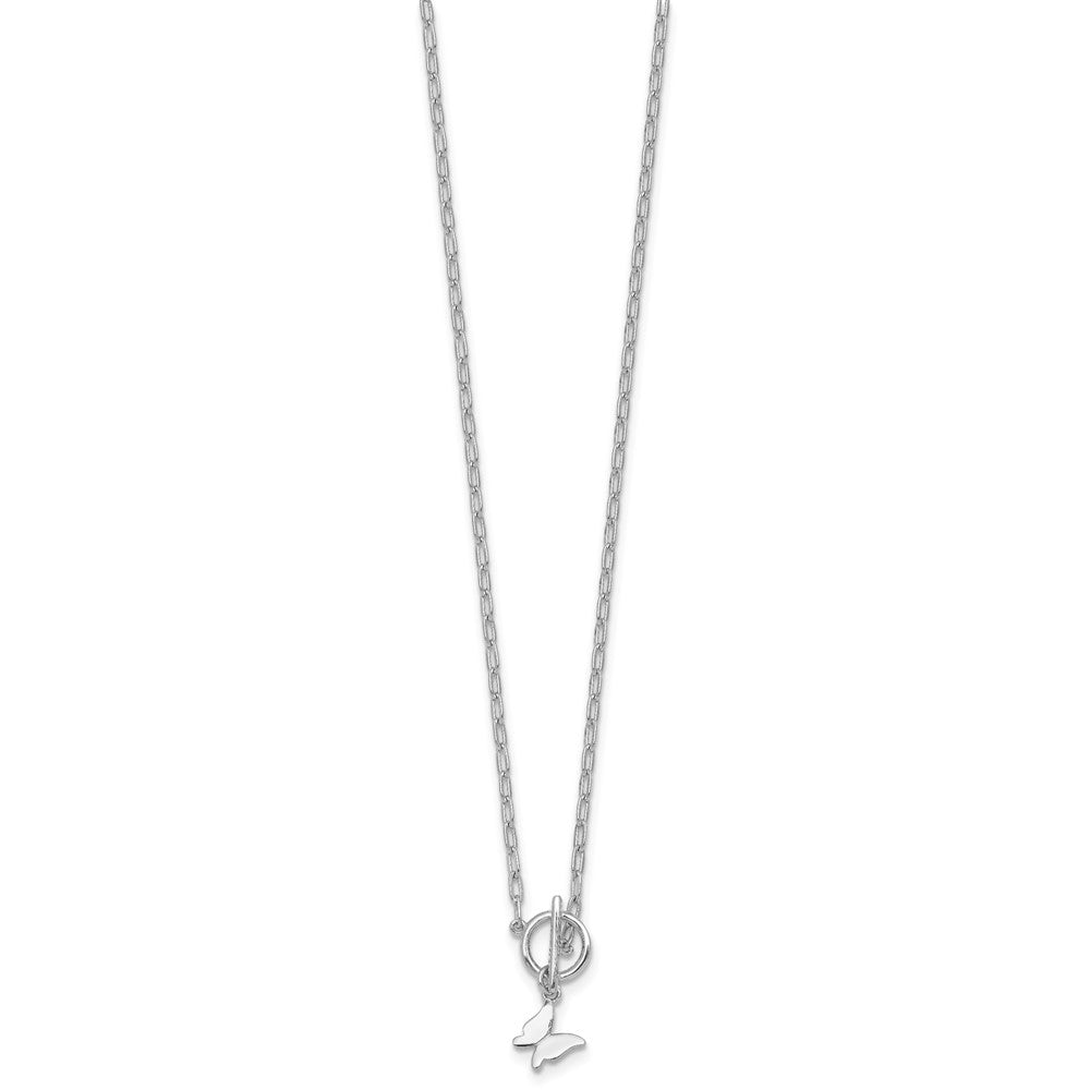 Sterling Silver Rh-Pltd Butterfly Paperclip Link 16in W/ 2in Ext Necklace
