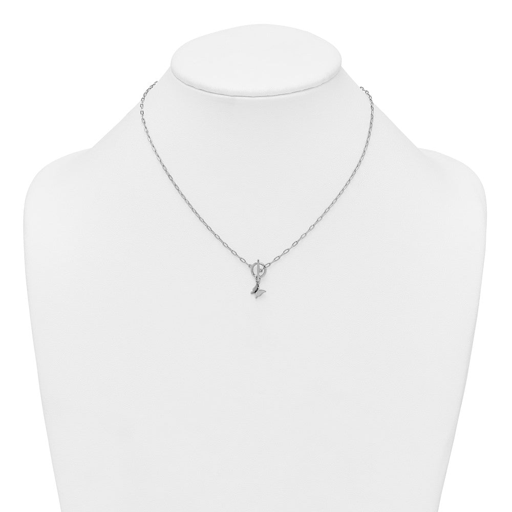 Sterling Silver Rh-Pltd Butterfly Paperclip Link 16in W/ 2in Ext Necklace