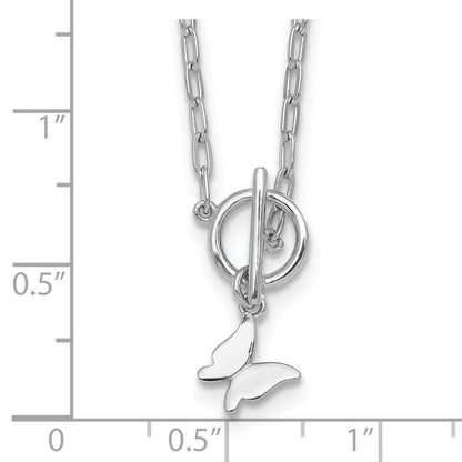 Sterling Silver Rh-Pltd Butterfly Paperclip Link 16in W/ 2in Ext Necklace