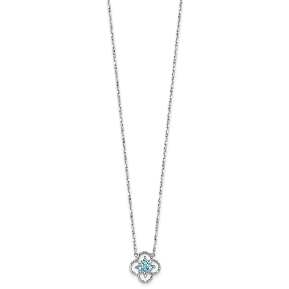 Sterling Silver Rhodium-Plated CZ Clover Shape 16in with 1.5in Ext Necklace