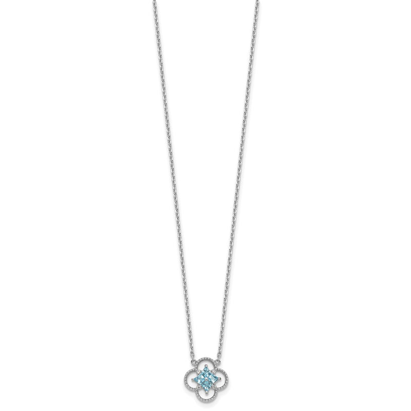 Sterling Silver Rhodium-Plated CZ Clover Shape 16in with 1.5in Ext Necklace