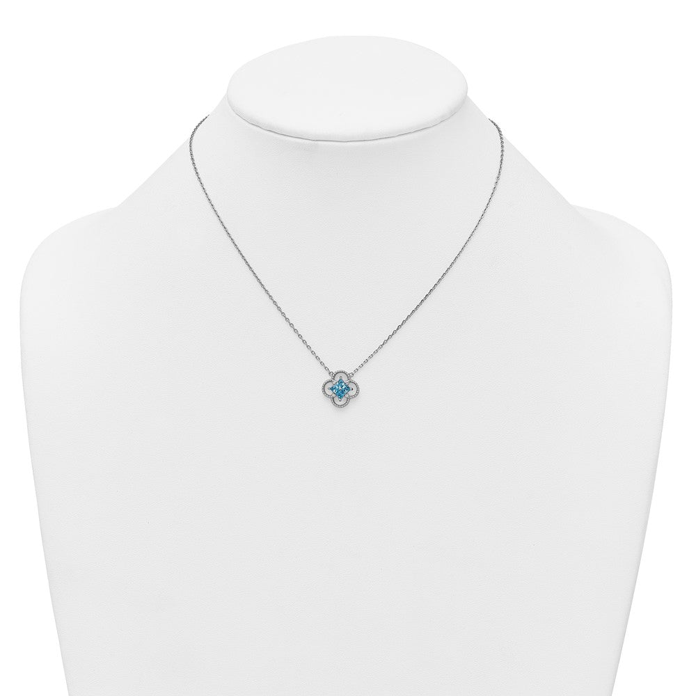 Sterling Silver Rhodium-Plated CZ Clover Shape 16in with 1.5in Ext Necklace