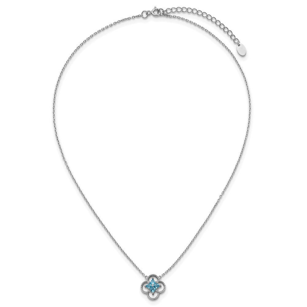 Sterling Silver Rhodium-Plated CZ Clover Shape 16in with 1.5in Ext Necklace