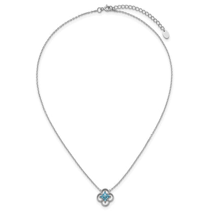 Sterling Silver Rhodium-Plated CZ Clover Shape 16in with 1.5in Ext Necklace