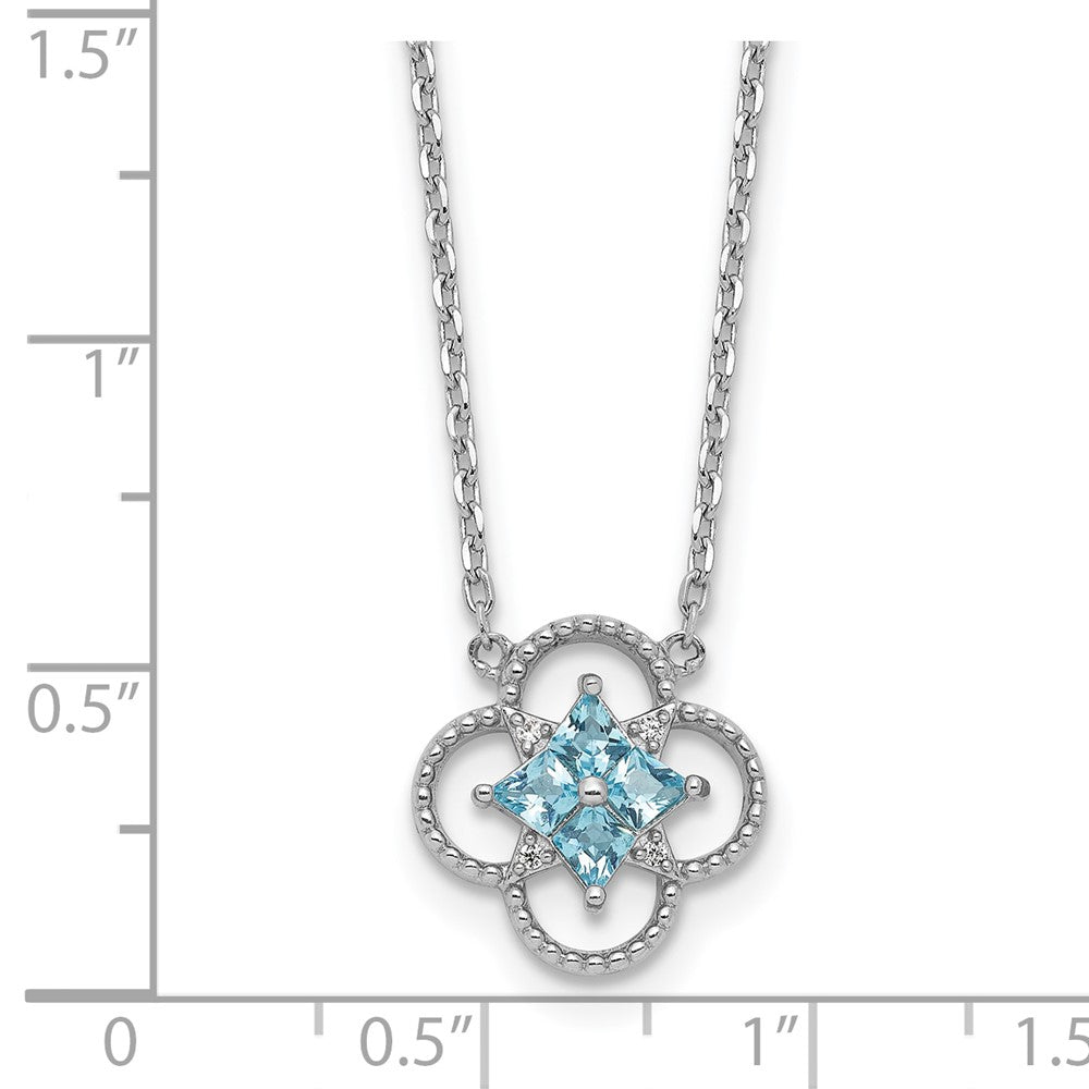 Sterling Silver Rhodium-Plated CZ Clover Shape 16in with 1.5in Ext Necklace