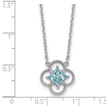Sterling Silver Rhodium-Plated CZ Clover Shape 16in with 1.5in Ext Necklace