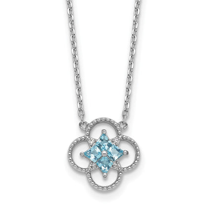 Sterling Silver Rhodium-Plated CZ Clover Shape 16in with 1.5in Ext Necklace