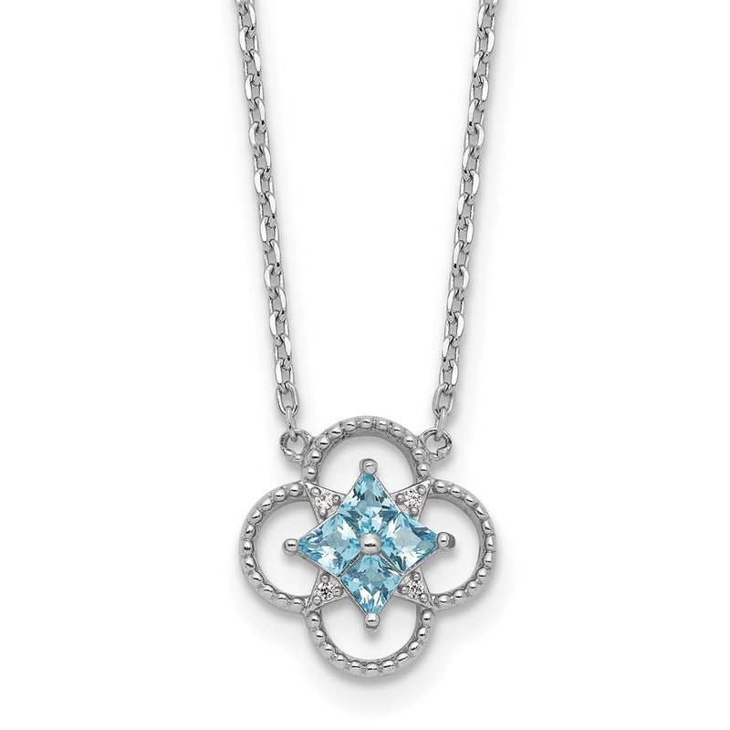 Sterling Silver Rhodium-Plated CZ Clover Shape 16in with 1.5in Ext Necklace