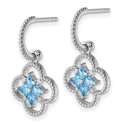Sterling Silver Rhodium Plated CZ Removeable Clover Hoop Post Dangle Earrings