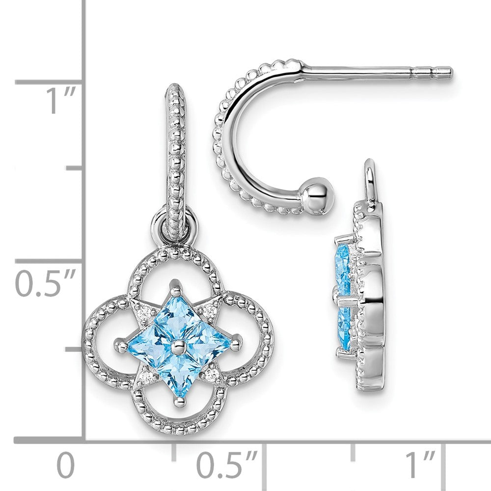 Sterling Silver Rhodium Plated CZ Removeable Clover Hoop Post Dangle Earrings
