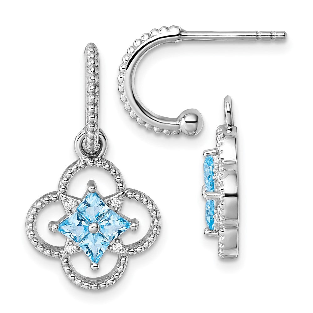 Sterling Silver Rhodium Plated CZ Removeable Clover Hoop Post Dangle Earrings