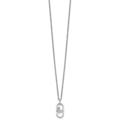 Sterling Silver Rhodium Plated CZ Oval with Butterfly 16in w/1.5in Ext Necklace