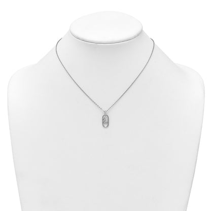 Sterling Silver Rhodium Plated CZ Oval with Butterfly 16in w/1.5in Ext Necklace