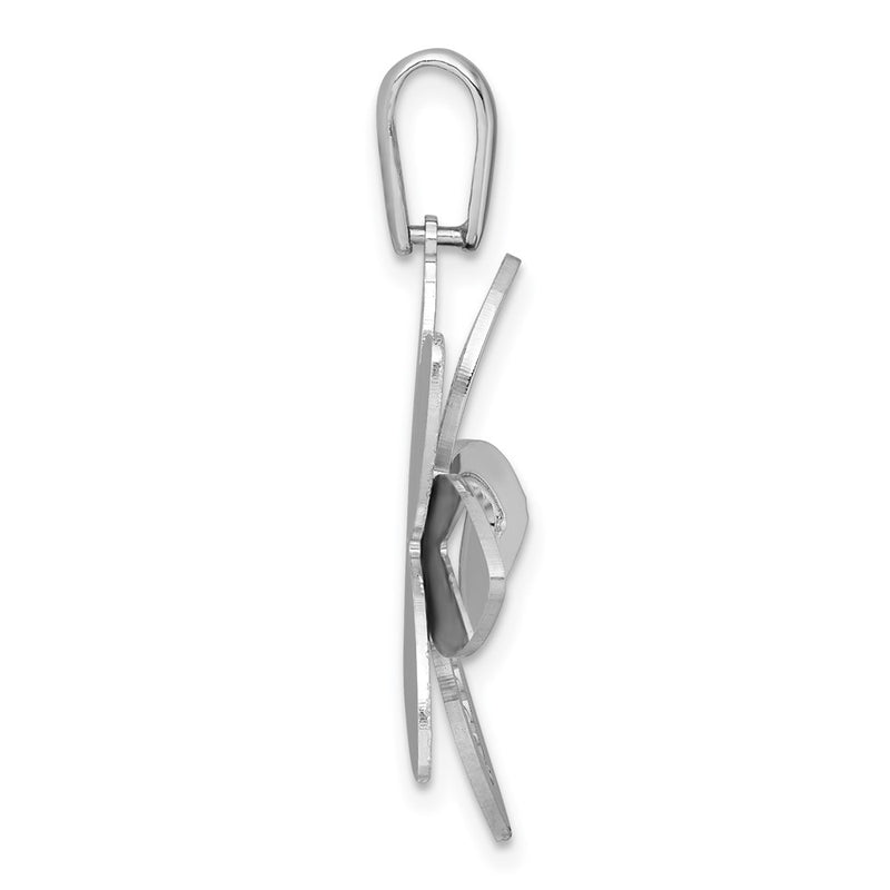 Sterling Silver Rhodium-Plated Polished Textured Flower Pendant