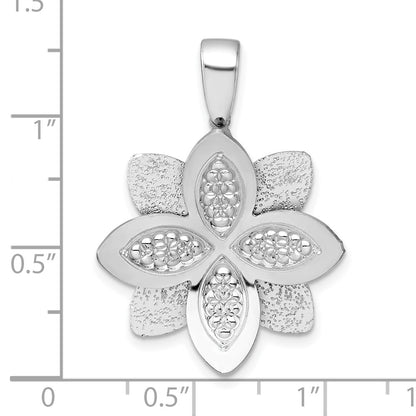 Sterling Silver Rhodium-Plated Polished Textured Flower Pendant