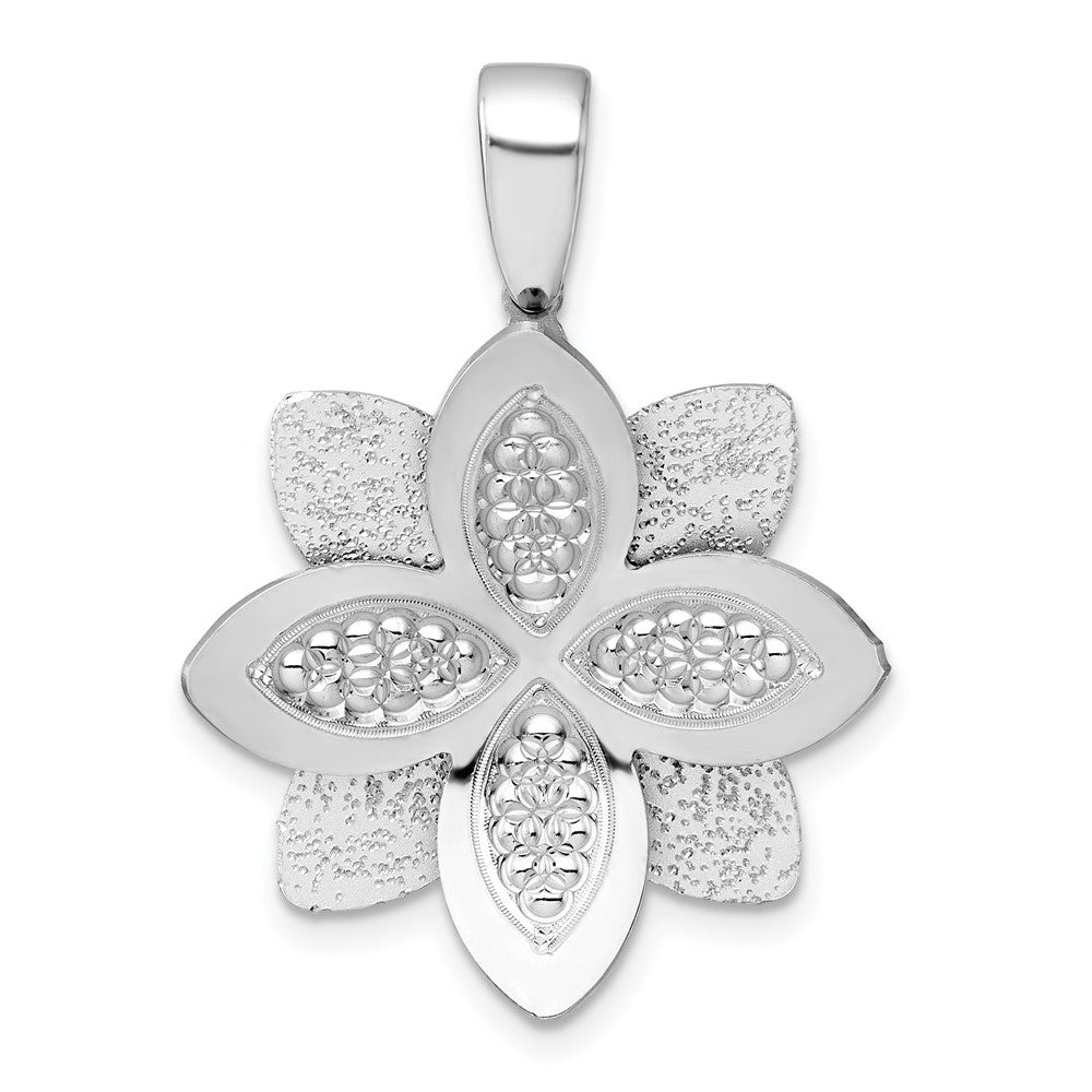 Sterling Silver Rhodium-Plated Polished Textured Flower Pendant