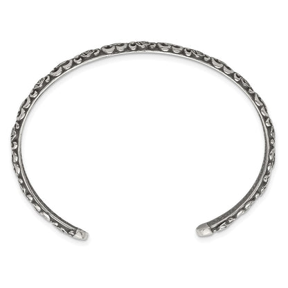 Sterling Silver Antiqued Floral Cuff Bangle Bracelet