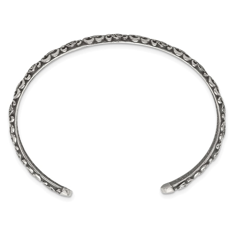 Sterling Silver Antiqued Floral Cuff Bangle Bracelet
