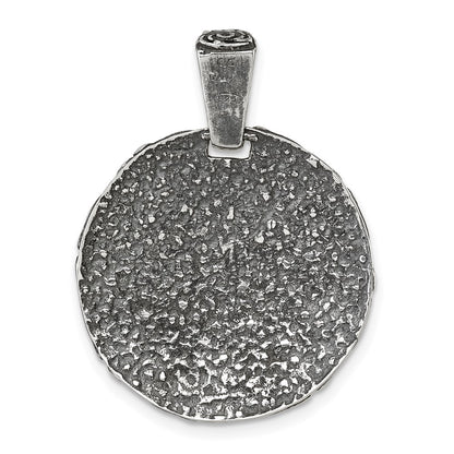 Sterling Silver Antiqued Floral Round Disc Pendant