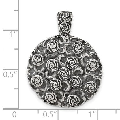Sterling Silver Antiqued Floral Round Disc Pendant