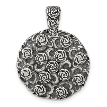 Sterling Silver Antiqued Floral Round Disc Pendant