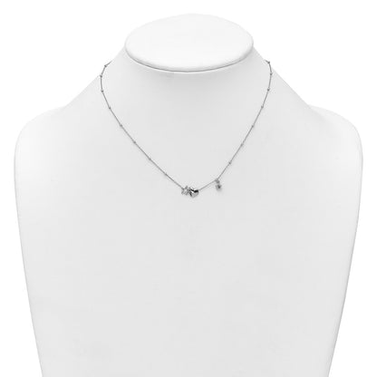 Sterling Silver Rhodium Plated Polished Heart and Stars 16in W/ 2in Ext Necklace