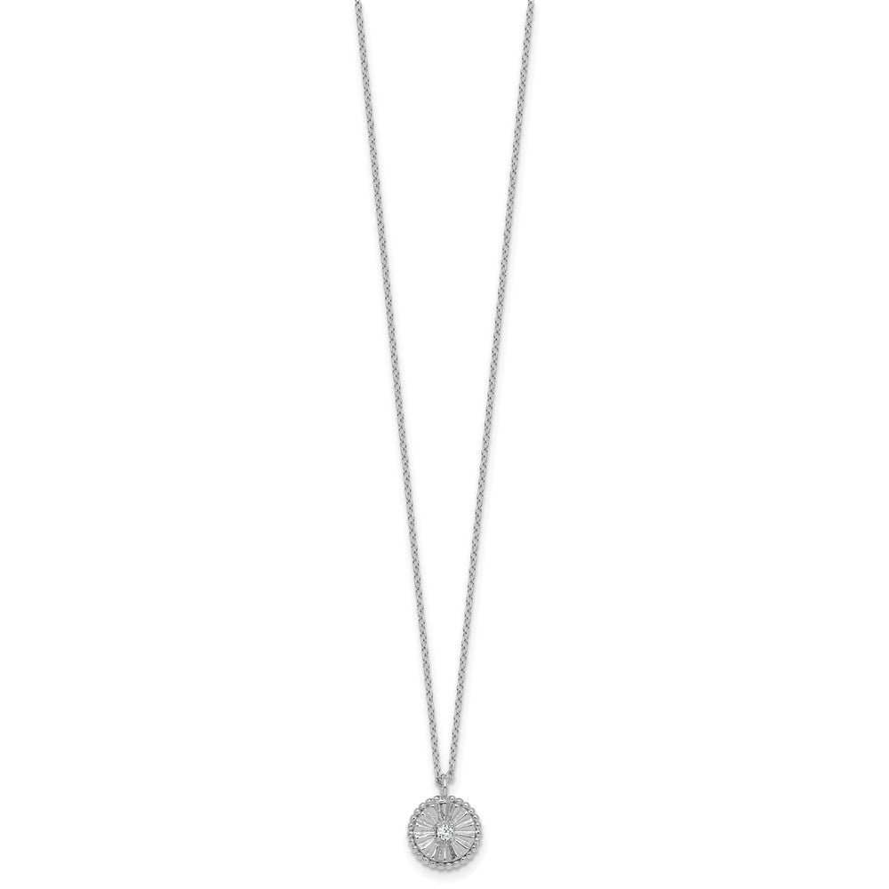 Sterling Silver Rhodium Plated Textured CZ Circle 16in w/2in Ext Necklace