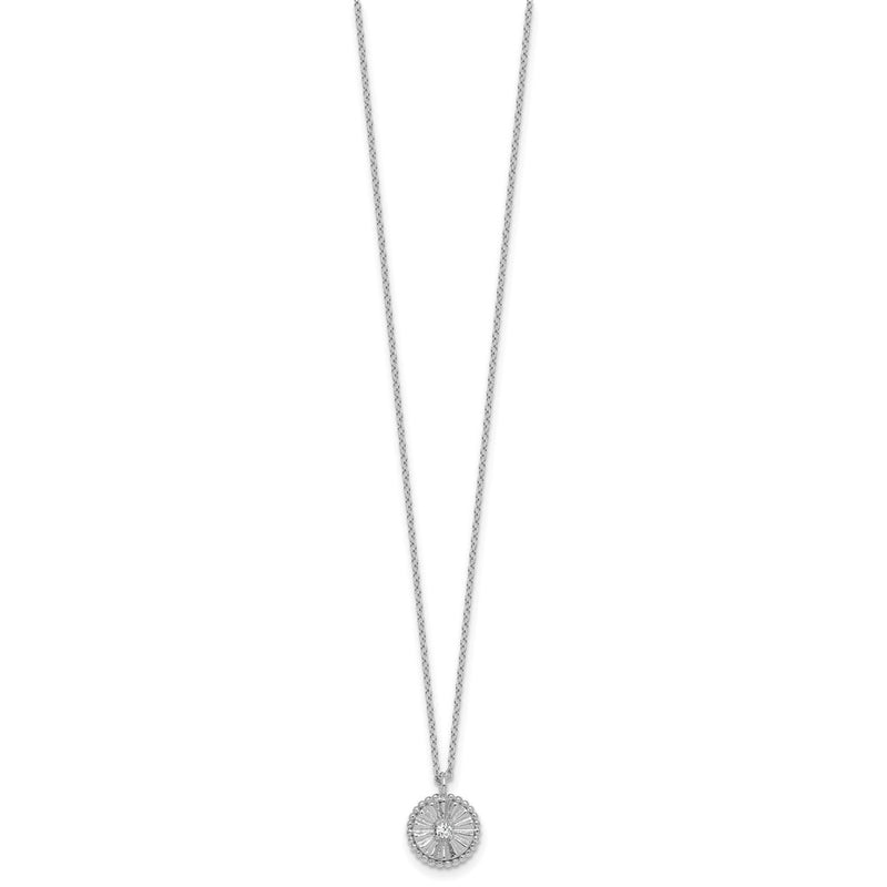 Sterling Silver Rhodium Plated Textured CZ Circle 16in w/2in Ext Necklace