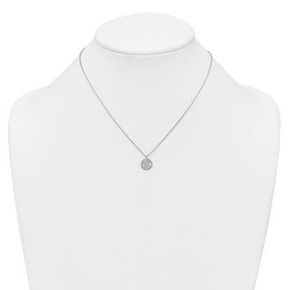 Sterling Silver Rhodium Plated Textured CZ Circle 16in w/2in Ext Necklace