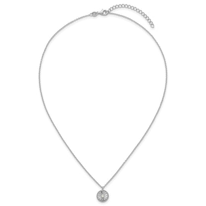 Sterling Silver Rhodium Plated Textured CZ Circle 16in w/2in Ext Necklace