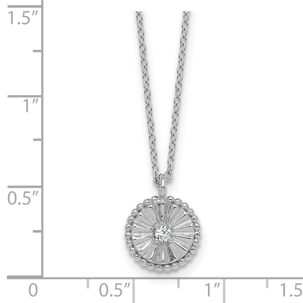 Sterling Silver Rhodium Plated Textured CZ Circle 16in w/2in Ext Necklace