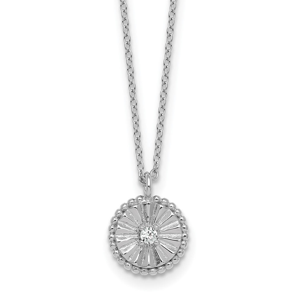 Sterling Silver Rhodium Plated Textured CZ Circle 16in w/2in Ext Necklace