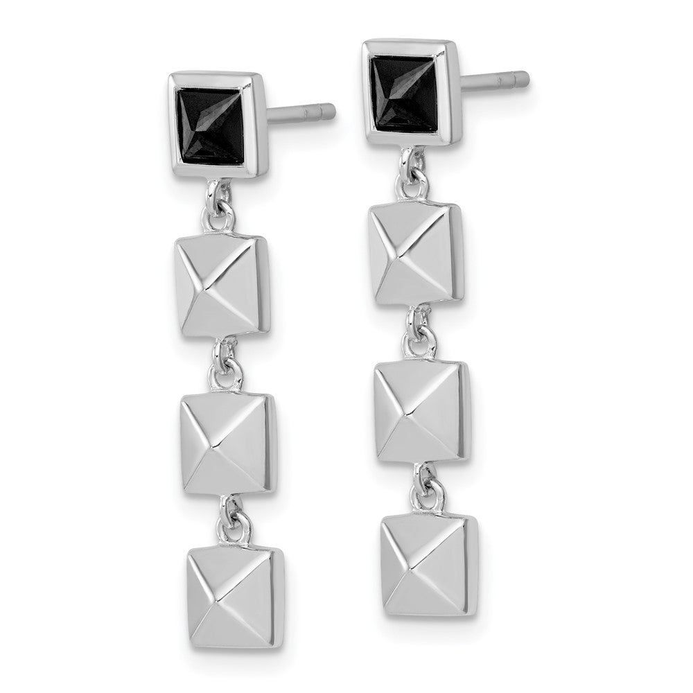 Sterling Silver Rhodium Plated Polished Squares Black CZ Post Dangle Earrings