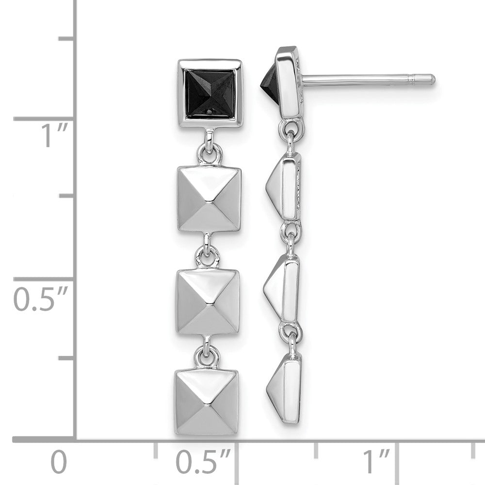 Sterling Silver Rhodium Plated Polished Squares Black CZ Post Dangle Earrings