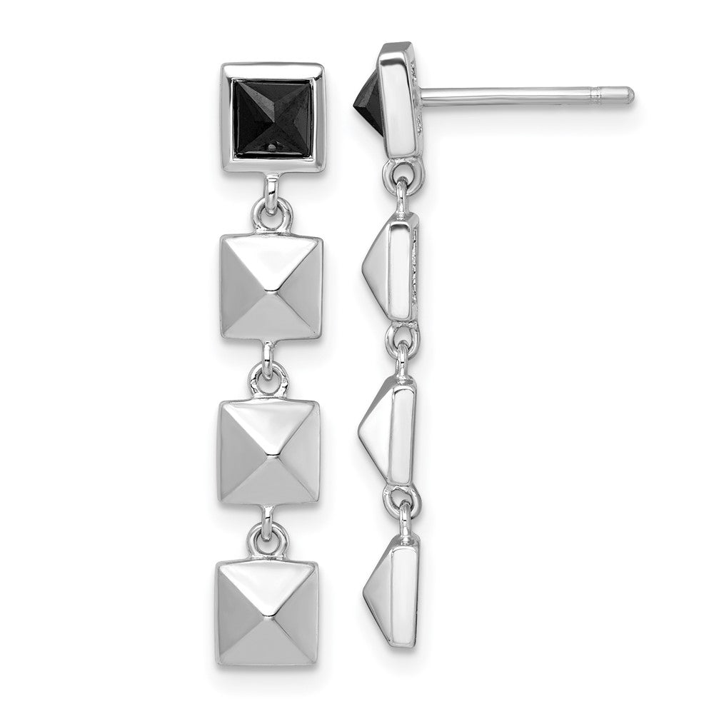 Sterling Silver Rhodium Plated Polished Squares Black CZ Post Dangle Earrings