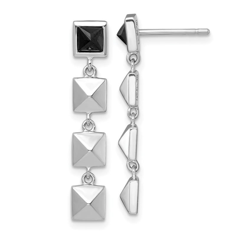 Sterling Silver Rhodium Plated Polished Squares Black CZ Post Dangle Earrings