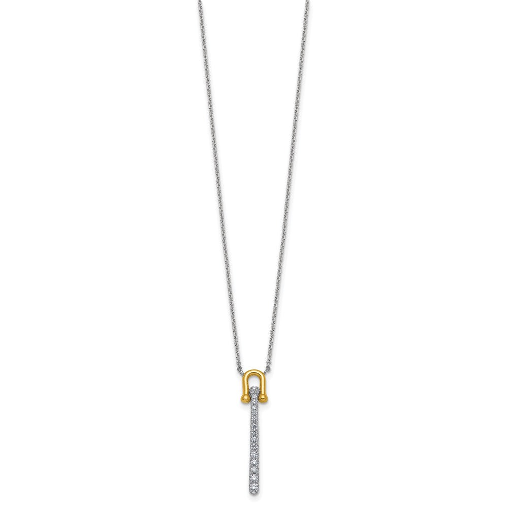 Sterling Silver Gold-Tone CZ Polished 16in w/1.25in Ext Necklace