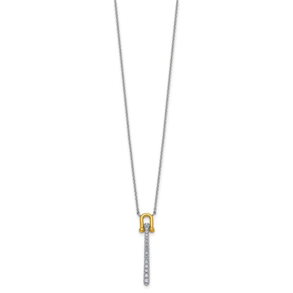 Sterling Silver Gold-Tone CZ Polished 16in w/1.25in Ext Necklace