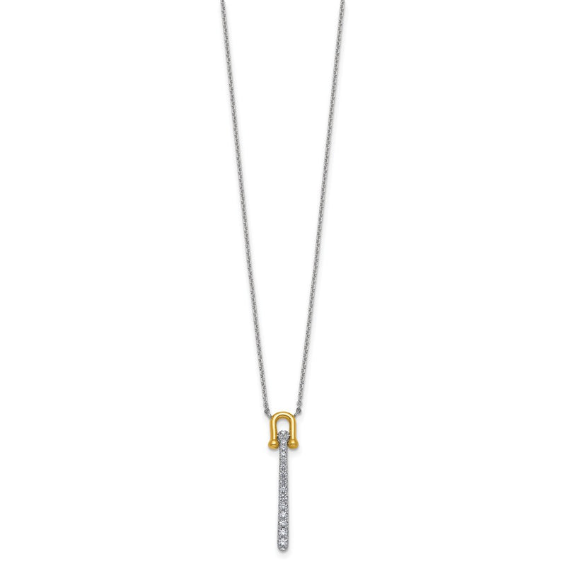 Sterling Silver Gold-Tone CZ Polished 16in w/1.25in Ext Necklace