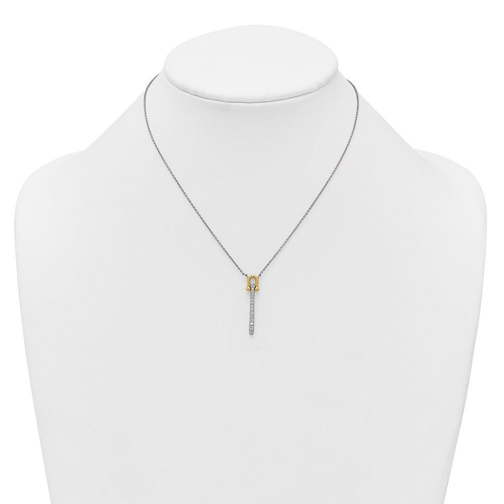 Sterling Silver Gold-Tone CZ Polished 16in w/1.25in Ext Necklace