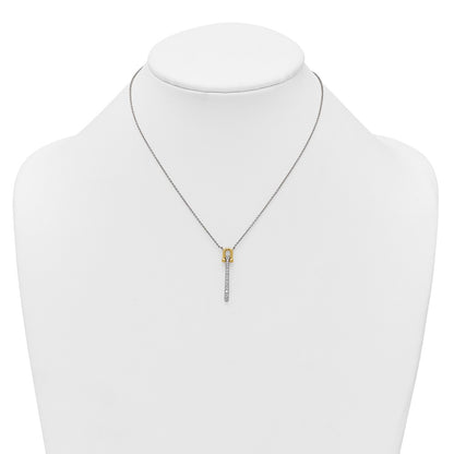 Sterling Silver Gold-Tone CZ Polished 16in w/1.25in Ext Necklace
