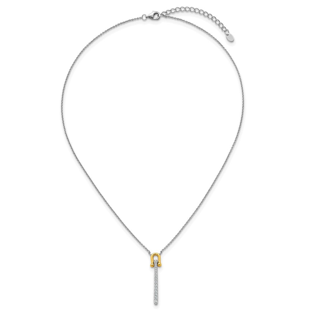 Sterling Silver Gold-Tone CZ Polished 16in w/1.25in Ext Necklace