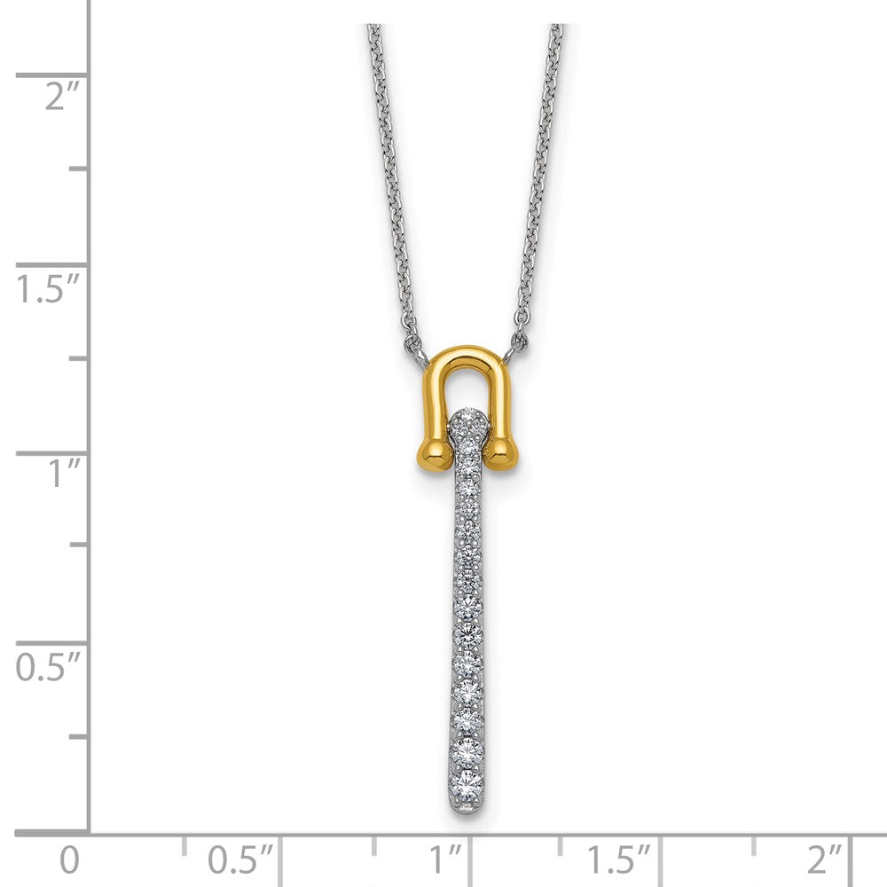 Sterling Silver Gold-Tone CZ Polished 16in w/1.25in Ext Necklace