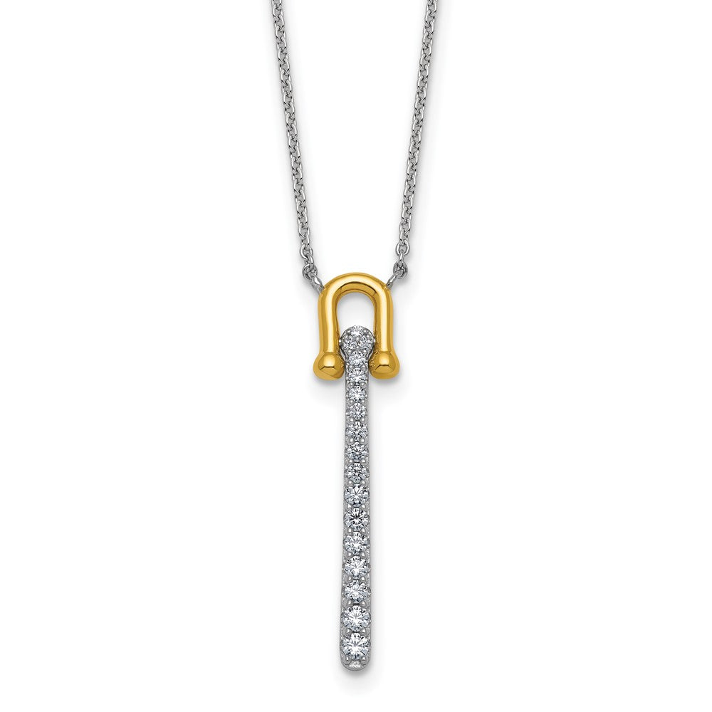 Sterling Silver Gold-Tone CZ Polished 16in w/1.25in Ext Necklace