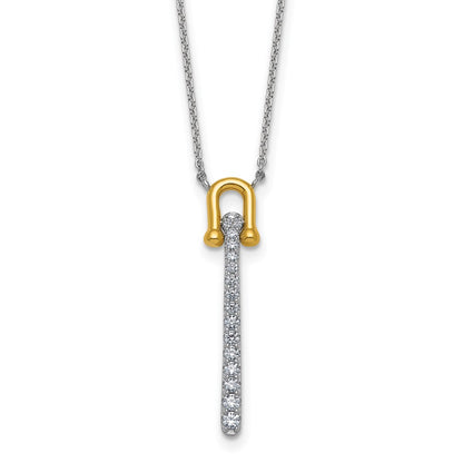 Sterling Silver Gold-Tone CZ Polished 16in w/1.25in Ext Necklace