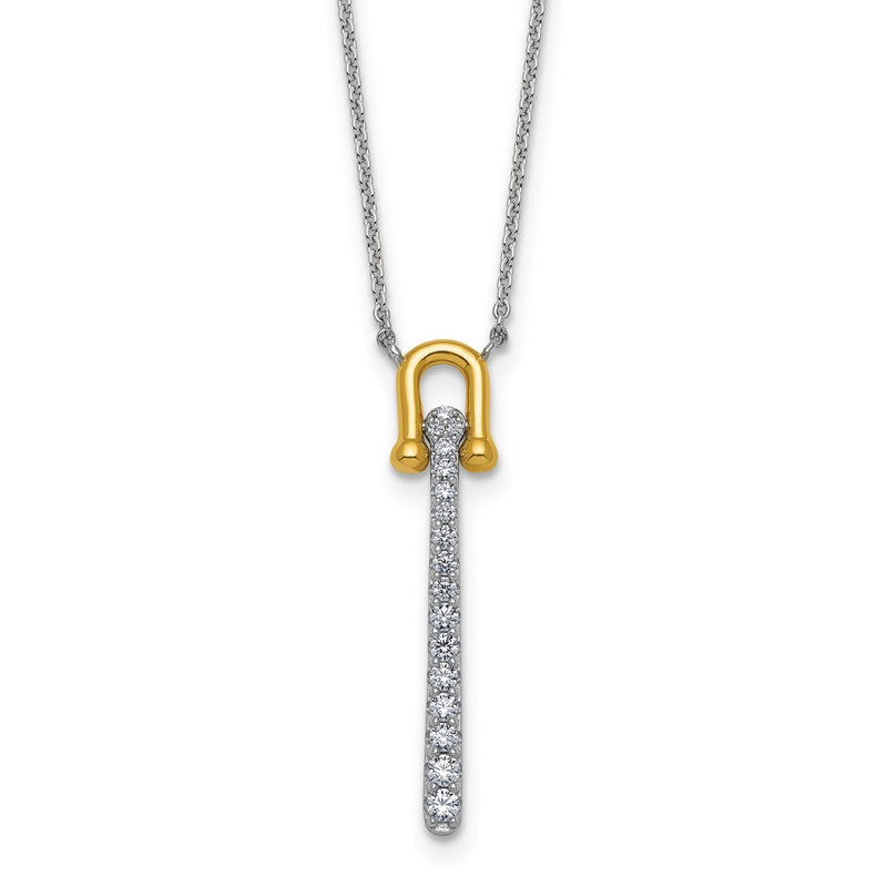 Sterling Silver Gold-Tone CZ Polished 16in w/1.25in Ext Necklace