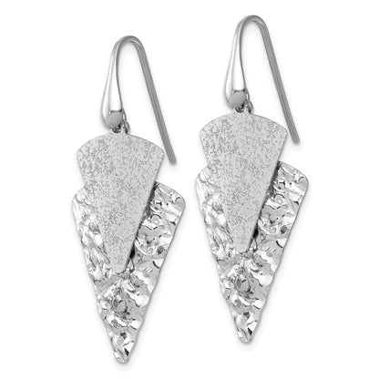 Sterling Silver Rh Polished Brushed/hammered Triangle Dangle Earrings